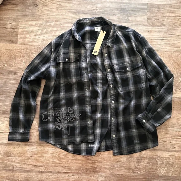 NWT Ksubi Consciousness Plaid Print Flannel Shirt Men's Size XL Ombre Gray Black - Picture 7 of 16